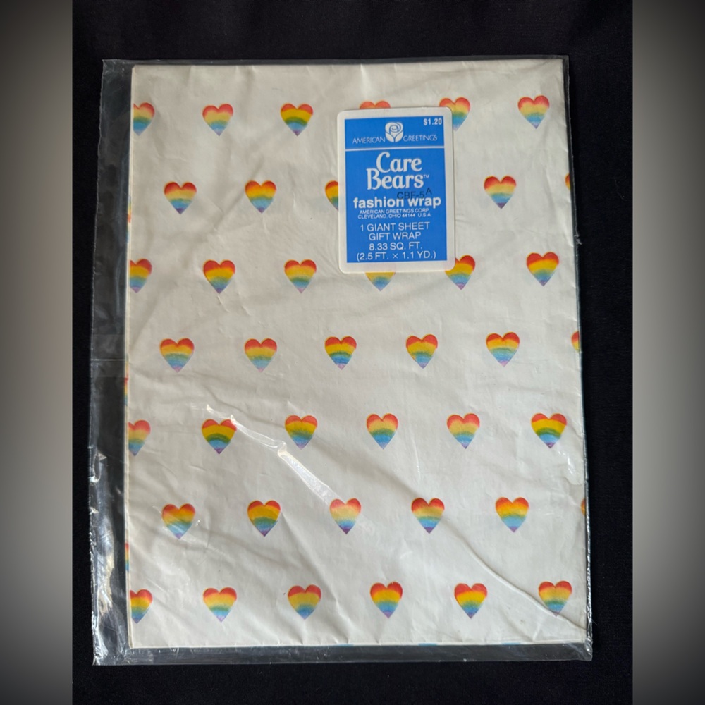 Vintage 1980s American Greetings Corp Care Bears Rainbow Heart Wrapping Paper